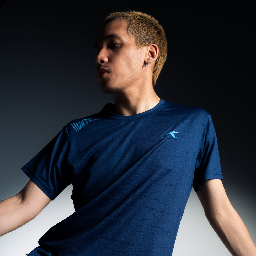 Hundred Textured Unisex Round Neck Tee - Navy